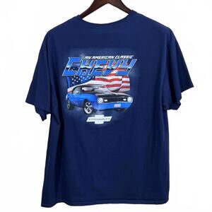 Chevrolet Shirt Mens XL Blue American Classic Camaro USA Flag Muscle Car Graphic